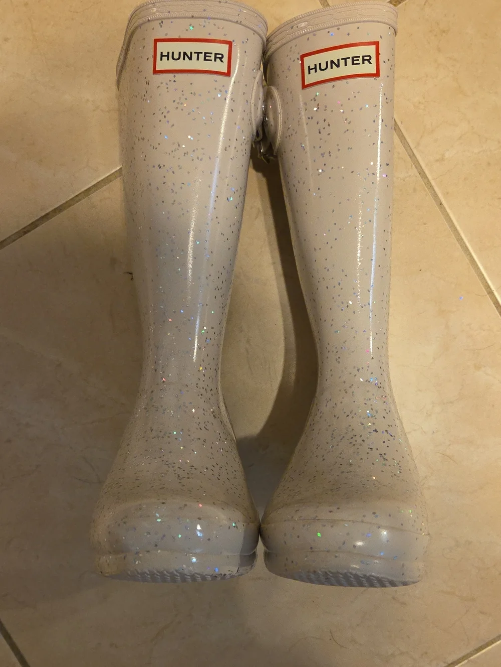 Hunter Glitter Tall Rain Boots in White